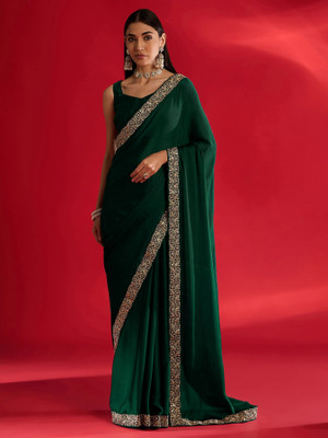 yourwish Embroidered, Embellished Bollywood Silk Blend Saree(Green)