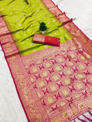 Pandadi Saree Woven Banarasi Cotton Silk Saree(Light Green)