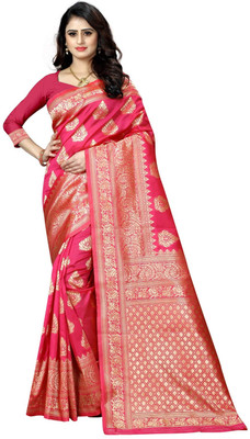 SETUDI Woven, Floral Print, Geometric Print, Self Design Kanjivaram Jacquard Saree(Pink)