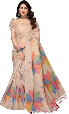VCREATION Digital Print Bollywood Chanderi Saree(Brown)
