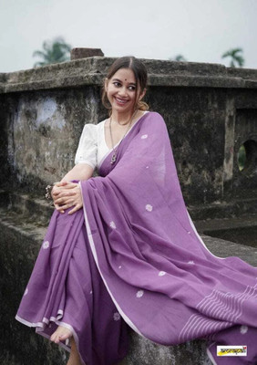 sourav biswas Self Design Handloom Pure Cotton Saree(Purple)
