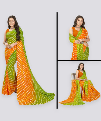 Anand Sarees Striped Daily Wear Georgette Saree(Green, Yellow)