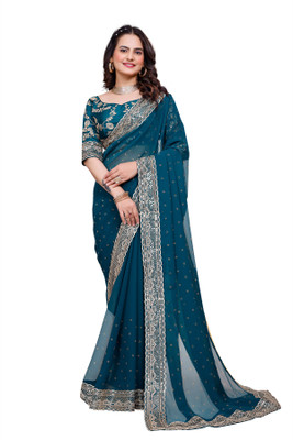 Tejal Creation Self Design Bollywood Georgette Saree(Multicolor)