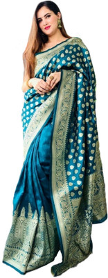 sorathiya enterprise Woven Banarasi Silk Blend Saree(Light Green)