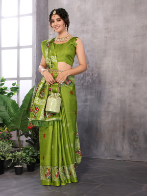 YASHIKA Printed Mysore Art Silk Saree(Green)