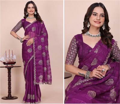 K 5 FASHION Embroidered Bollywood Georgette Saree(Purple)