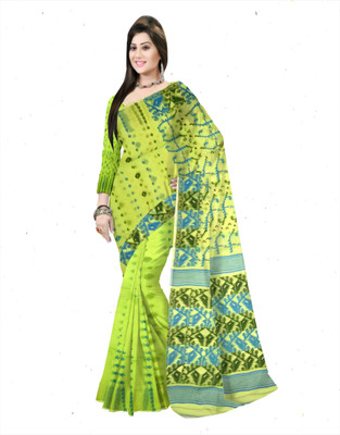 Pradip Fabrics Woven Jamdani Cotton Blend Saree(Light Green)