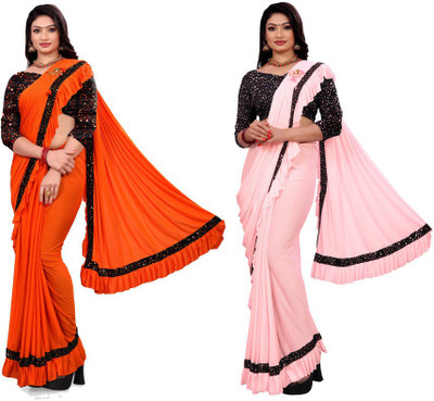 MIJAASHREE Embellished Bollywood Lycra Blend Saree(Pack of 2, Multicolor)