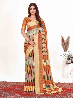 Sareemall Printed Bhagalpuri Silk Blend Saree(Orange)