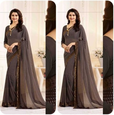 lyunica Self Design Daily Wear Georgette Saree(Pack of 2, Brown)