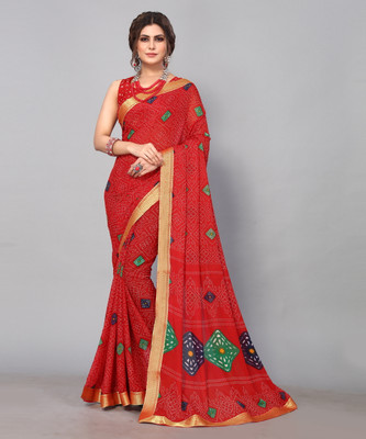 YASHIKA Printed Bollywood Georgette, Lace Saree(Red)