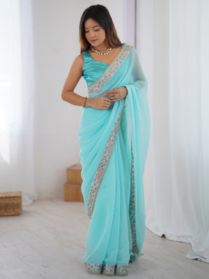Tasrika Solid/Plain Bollywood Georgette Saree(Light Blue)