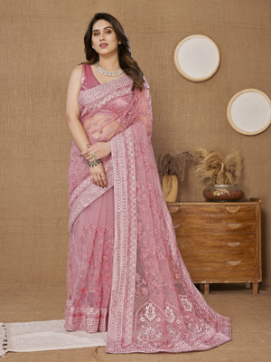 Sasta Bazar Embroidered Bollywood Net Saree(Pink)