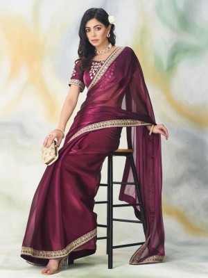 KASEE Solid/Plain Bollywood Chiffon Saree(Magenta)