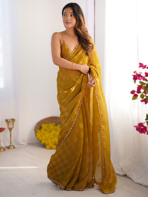 ANOUK Embellished Bollywood Chiffon Saree(Mustard)