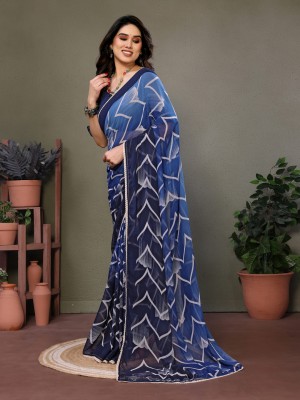 Divastri Embellished Bollywood Georgette, Silk Blend Saree(Dark Blue)