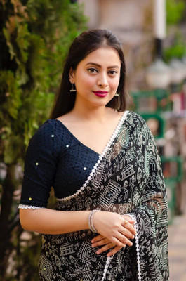 MAHADEV NX Geometric Print Bollywood Georgette Saree(Black)