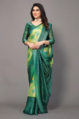 het designer studio Printed Banarasi Brasso Saree(Green)