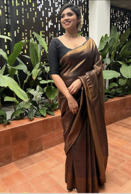 K SALIYA ENTERPRISE Geometric Print Kanjivaram Tussar Silk Saree(Black)