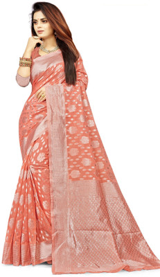 siddharth textiles Self Design Banarasi Cotton Silk Saree(Orange)