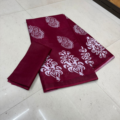 RAVI JANKI Printed Daily Wear Pure Cotton Saree(Maroon)