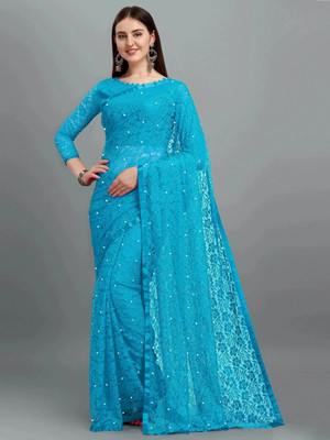 LOROFY Self Design Bollywood Net Saree(Blue)