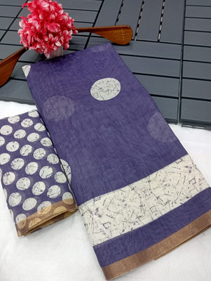 HangerStories Woven Kanjivaram Linen, Cotton Linen Saree(Dark Blue)