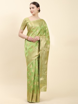 PHEASANT Woven Kanjivaram Jacquard, Organza Saree(Light Green)