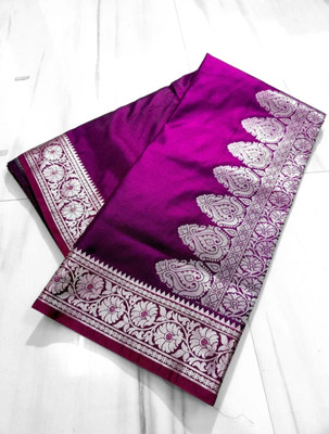 AlroshFabrics Solid/Plain Banarasi Satin Saree(Purple)