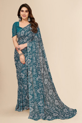 kashvi sarees Paisley, Geometric Print Daily Wear Georgette Saree(Dark Green)