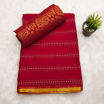 DIVYASHAKTI FASHION Striped Bollywood Chiffon Saree(Red)