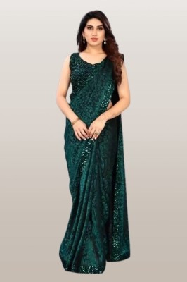 online bazaarr Floral Print Bollywood Lycra Blend Saree(Green)