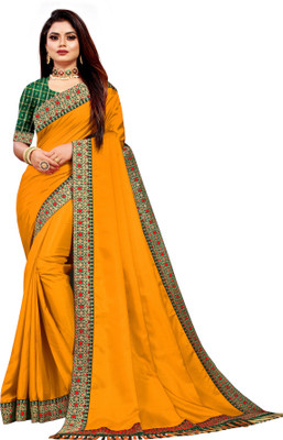 GRIMLOCK Self Design Bollywood Silk Blend Saree(Yellow)