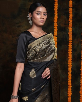 ISHAVASYA Self Design Banarasi Jacquard Saree(Black)