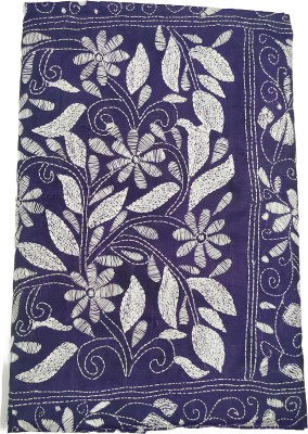 Divine Beauty Embroidered Kantha Silk Blend Saree(Purple)