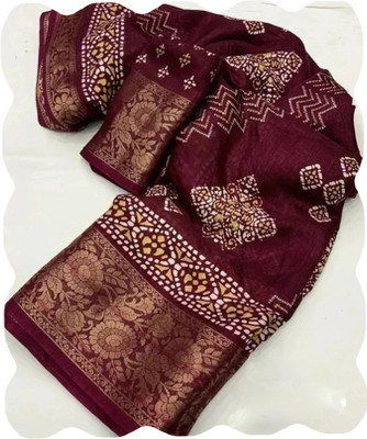 BilloRani Printed Bandhani Art Silk Saree(Magenta, Purple)