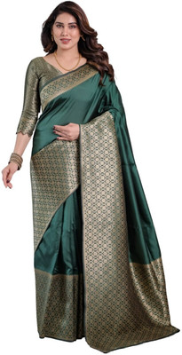 Irenzz Enterprise Woven Banarasi Pure Silk Saree(Green)