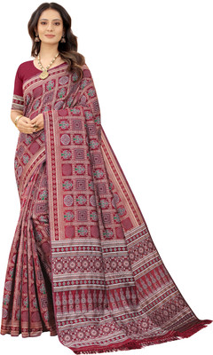 Barkiya Creation Printed Bollywood Jacquard Saree(Maroon)
