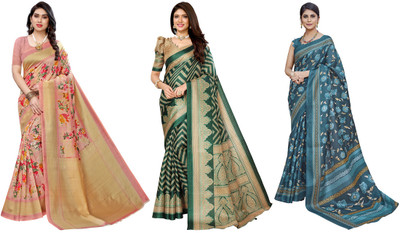 Nirvaan Printed Daily Wear Art Silk Saree(Pack of 3, Multicolor)