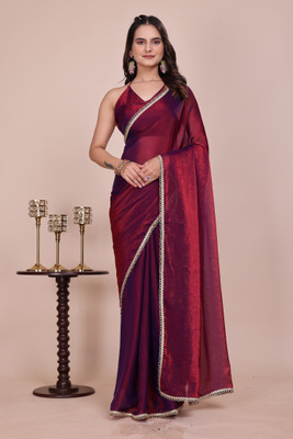 saanvi Solid/Plain, Embellished Bollywood Chiffon Saree(Red)
