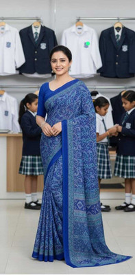 Vini Enterprises Printed, Self Design Daily Wear Crepe Saree(Blue)