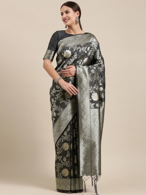 Divastri Woven Kanjivaram Silk Blend Saree(Grey)