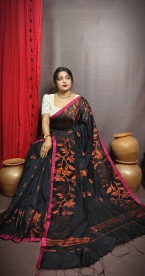 Ganesh fashion textile Woven Handloom Cotton Silk Saree(Black)