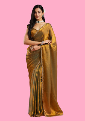 Croza Solid/Plain Bollywood Organza, Pure Silk Saree(Multicolor)