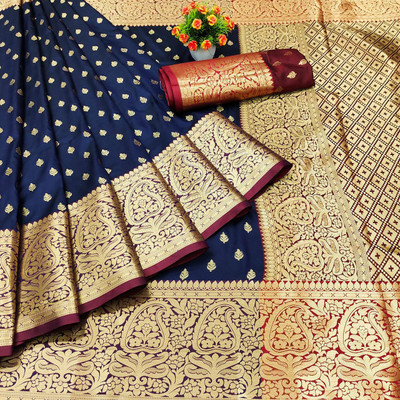 YAGNAM FAB Woven Banarasi Jacquard Saree(Blue)