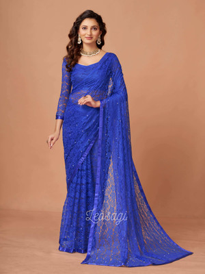 pridewear Self Design Bollywood Net Saree(Blue)