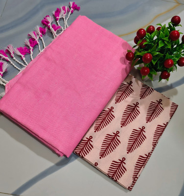 HouseOfCommon Solid/Plain Handloom Cotton Blend Saree(Pack of 2, Pink)