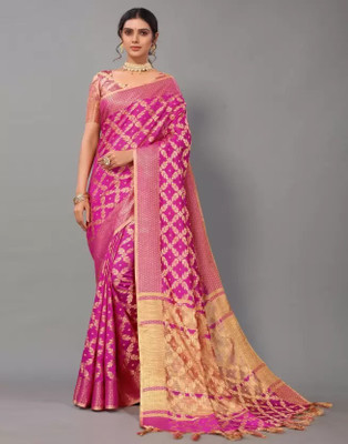 Sindharat Fashion Self Design, Woven, Embellished Kanjivaram Cotton Silk, Jacquard Saree(Pink)