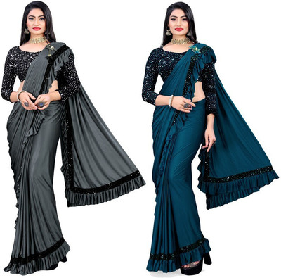HouseOfCommon Embellished Bollywood Lycra Blend Saree(Pack of 2, Multicolor)