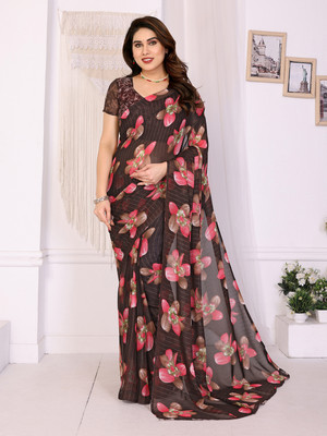 Anand Sarees Printed Bollywood Georgette Saree(Brown)